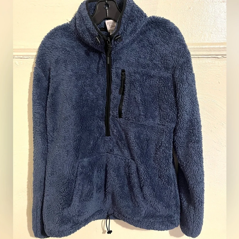 PINK Victoria's Secret Teddy Half Zip Blue Fleece Pullover Sweatshirt - Picture 1 of 7